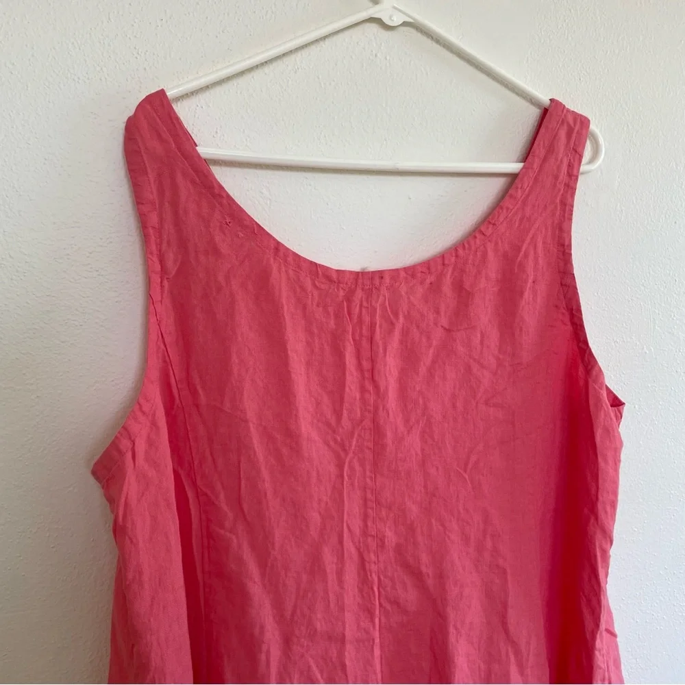 Eileen Fisher Handkerchief Long Cinchable Linen Dress Sleeveless coral pink 2X - Picture 10 of 10